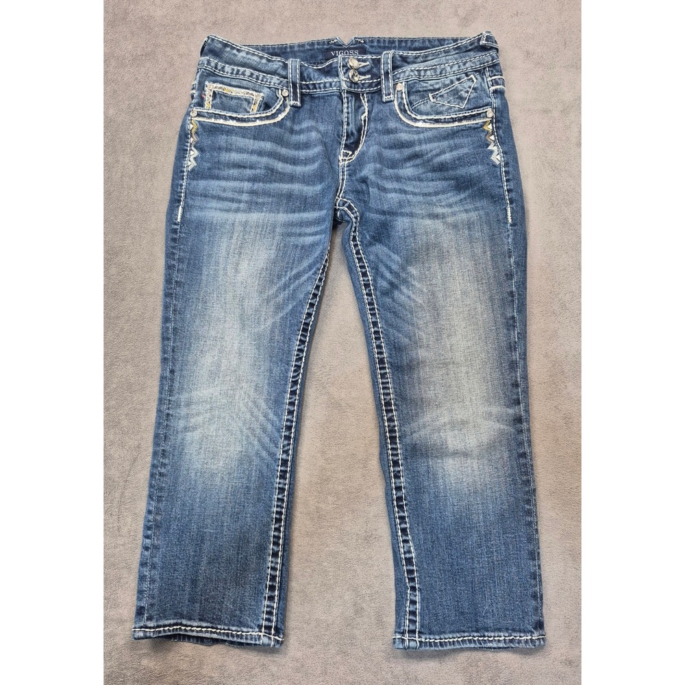 Vigoss The New York Womens 30 Capri Jeans Rhinestone Medium Wash Y2K Bling Rodeo